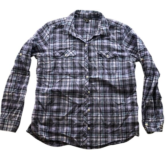 Eddie Bauer Womens Shirt Large Long Sleeve Plaid Button Up Classic Casual Purple - Picture 1 of 7